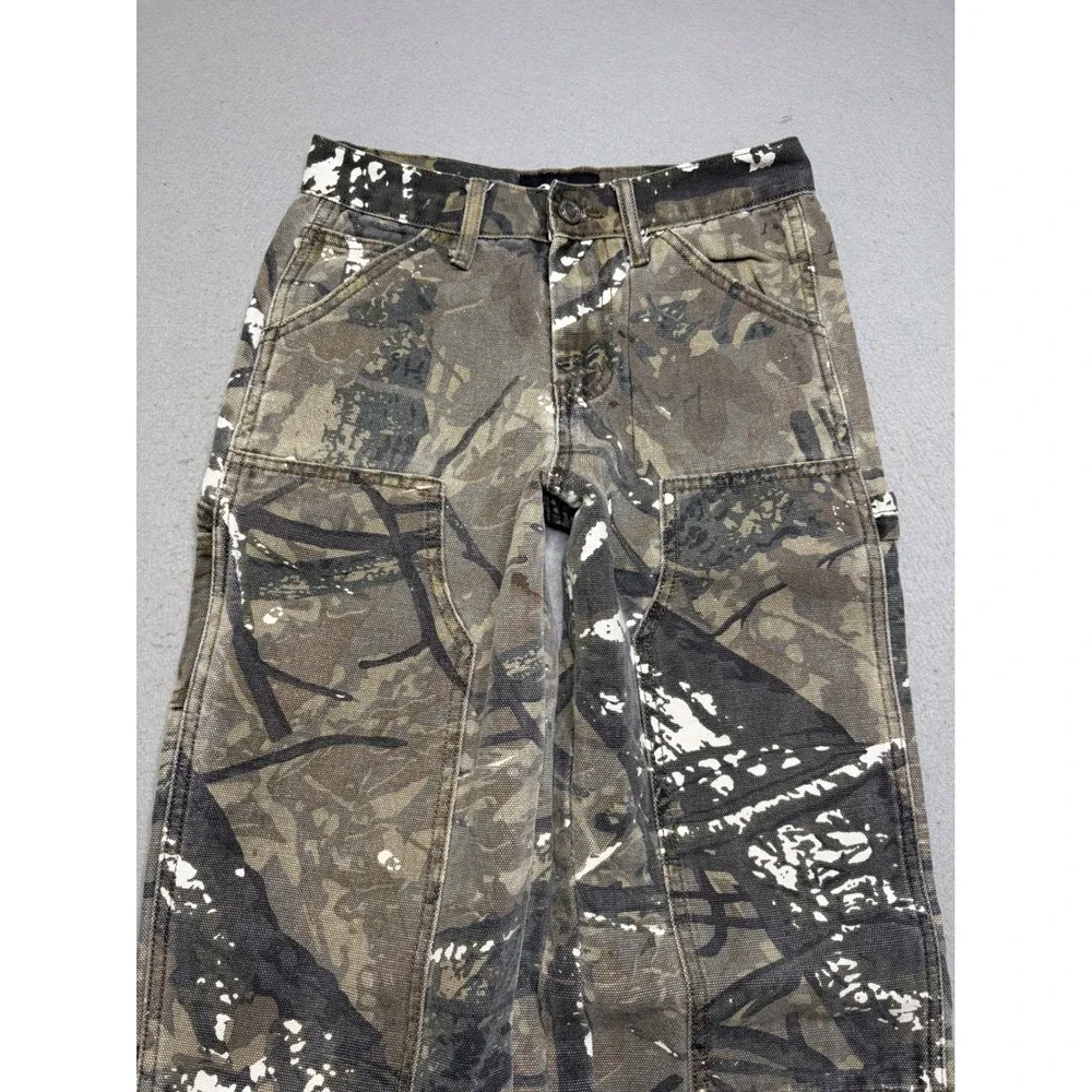 RSQ Carpenter Pants Kids Size 14 Camo Straight Leg Y2K Paint Splatter Utility